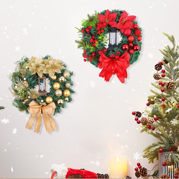 11.81 Inch Christmas Wreath Door Decoration With LED Lights Wreath Battery Powered Suitable For Indoor Outdoor Porch Door Window Fireplace Christmas Decorations