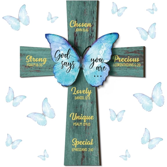 11.81 Inch Cross Christian Wood Sign Inspirational Wood Wall Decor Bible Verse Wall Sign Bible Theme Scripture Hanging for Room Office Kitchen