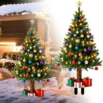 11. Inch Lighted Christmas Tree Yard Signs with Stakes Light Up Pathway Xmas Tree Garden Stake with Baubles Gift Box and Star Topper Rustic Lawn Signs for Holiday Garden Lawn Patio Decor