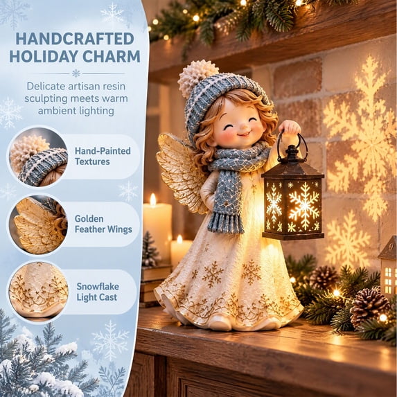 11.81 Inch Solar Christmas Step Lights, Outdoor Christmas Decorations with Projection, Angel Nativity Holy Family Glow Christmas Decor for Porch, & Front Step