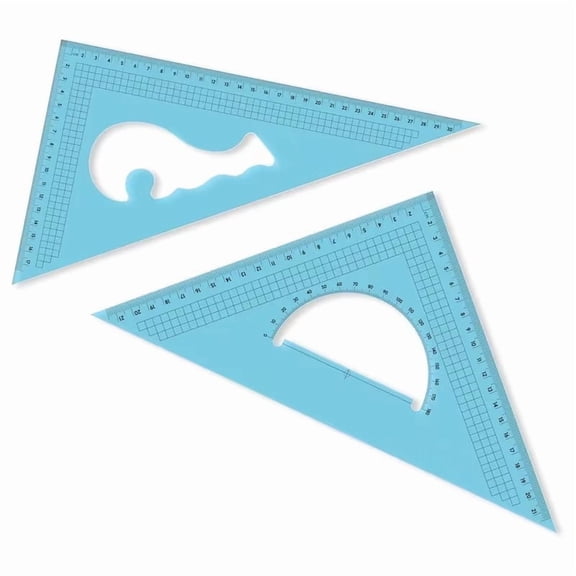 11.81-Inch Transparent Blue Acrylic Triangles 2-Pack - Large Drafting Rulers for Architects, Engineers, Artists, and Students