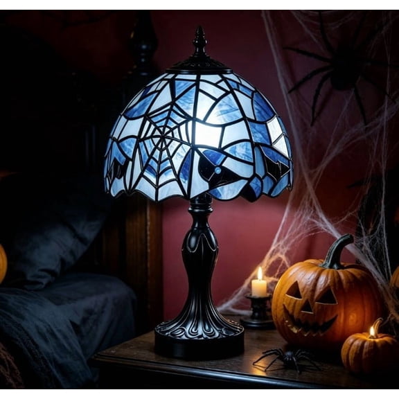 11.81 Inches Stained Glass Spider Lamp, Gothic Victorian Table Lamp, Vintage Bedside Desk Light for Halloween, Bedroom, Living Room, Gothic Decor