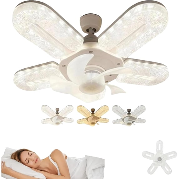 11.81" Mini Crystal-Effect LED 5-Blade LED Fan Light, 3 Adjustable Color and Fan Speeds, Decorative Chandelier Small Ceiling Fan for Bedroom Living Room (1PCS)