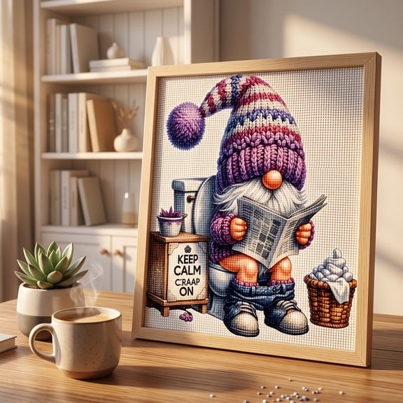 11.81" Toilet Special-Shaped Diamond Painting Kit, Square Canvas Funny Gnome Reading Newspaper Pattern, Bathroom Wall Decor, DIY Handcraft Set for Home Decoration