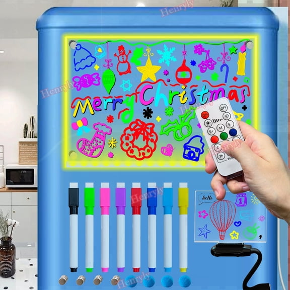 11.81 X 7.9Magnetic Whiteboard Dry Erase Board for Wall for Fridge with Remote , Light UP 7 Colors Change LED Magnet Message Writing Note Memo Reminder Planner for School Home Office