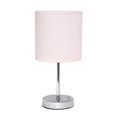 thumbnail image 1 of 11.81 in. Nauru Traditional Petite Metal Stick Bedside Table Desk Lamp in Chrome with Fabric Drum Shade, Blush Pink, 1 of 1