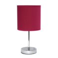 thumbnail image 1 of 11.81 in. Nauru Traditional Petite Metal Stick Bedside Table Desk Lamp in Chrome with Fabric Drum Shade, Wine, 1 of 1