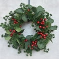 thumbnail image 1 of 11.81 inch Faux Frosted Green Wreath with Red Berries – Artificial Holiday Decor for Weddings/Housewarming/Year-Round Use, 1 of 5