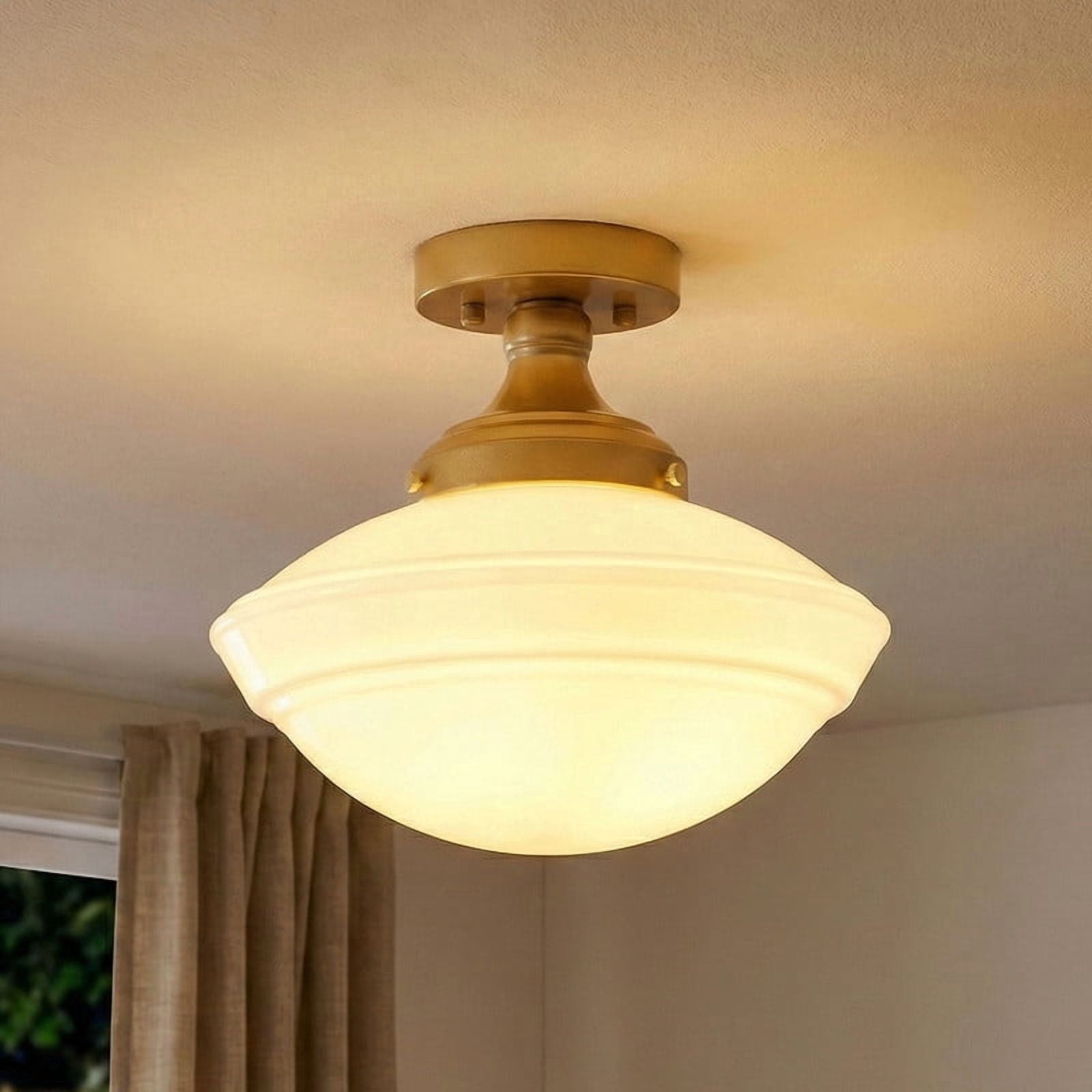 11.81 inch Semi Flush Mount Ceiling Light, Modern Close to Ceiling Light with Frosted White Glass Shade, for Kitchen, Hallway, Patio (E26 Base)