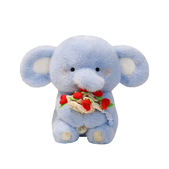 11.81Inch Valentines Blue Elephant Holding Rose Bouquet Stuffed Animals Plush Toys, Kawaii Soft Plush Doll for Her/Girlfriend Lover Mom Teens Valentines Day Christmas Anniversary Gifts