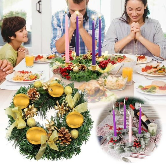 11.81in Christmas Advent Wreath Candle Holder - Decorative Advent Calendar Centerpiece with Bendable Branches, Festive Candle Ring for Tabletop and Holiday Decor