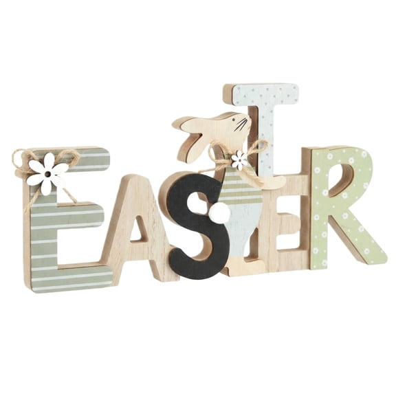 11.81in Easter Wooden Bunny Sign Tabletop Decor for Farmhouse Shelf Display, Wood Rabbit Letter Block Spring Home Decoration
