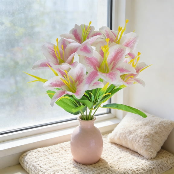 11.81in Spring Artificial Lily Flowers for Wedding Living Room Table Centerpiece and Garden Decor, Faux Floral Arrangement for Easter Party and Home Display