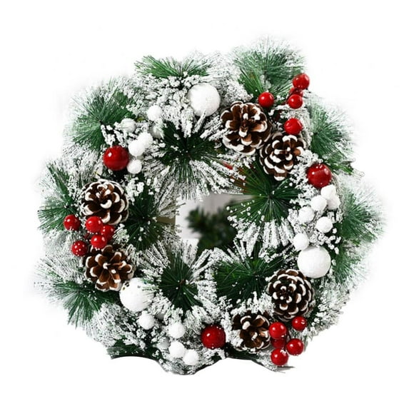 11.81inch Christmas Wreath for Front Door Artificial Flower Wreath with Red Berries Pinecones Snowflakes Indoor Outdoor Hanging Garland for Xmas New Year Party Home Decor