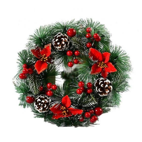 11.81inch Christmas Wreath for Front Door Artificial Flower Wreath with Red Berries Pinecones Snowflakes Indoor Outdoor Hanging Garland for Xmas New Year Party Home Decor
