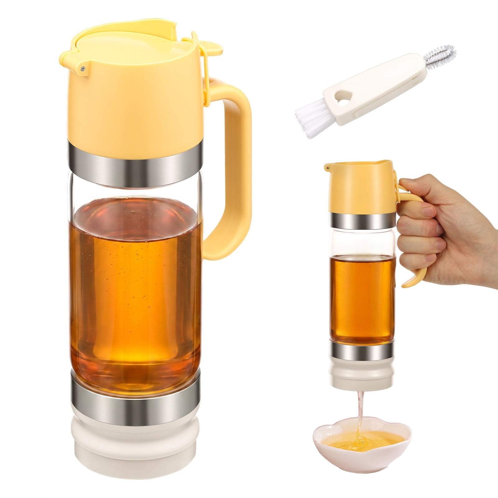 11.83oz Glass Honey Dispenser No Drip Honey Jar with Handle Mess Free Glass Maple Syrup Dispenser for Coffee Tea Pancake
