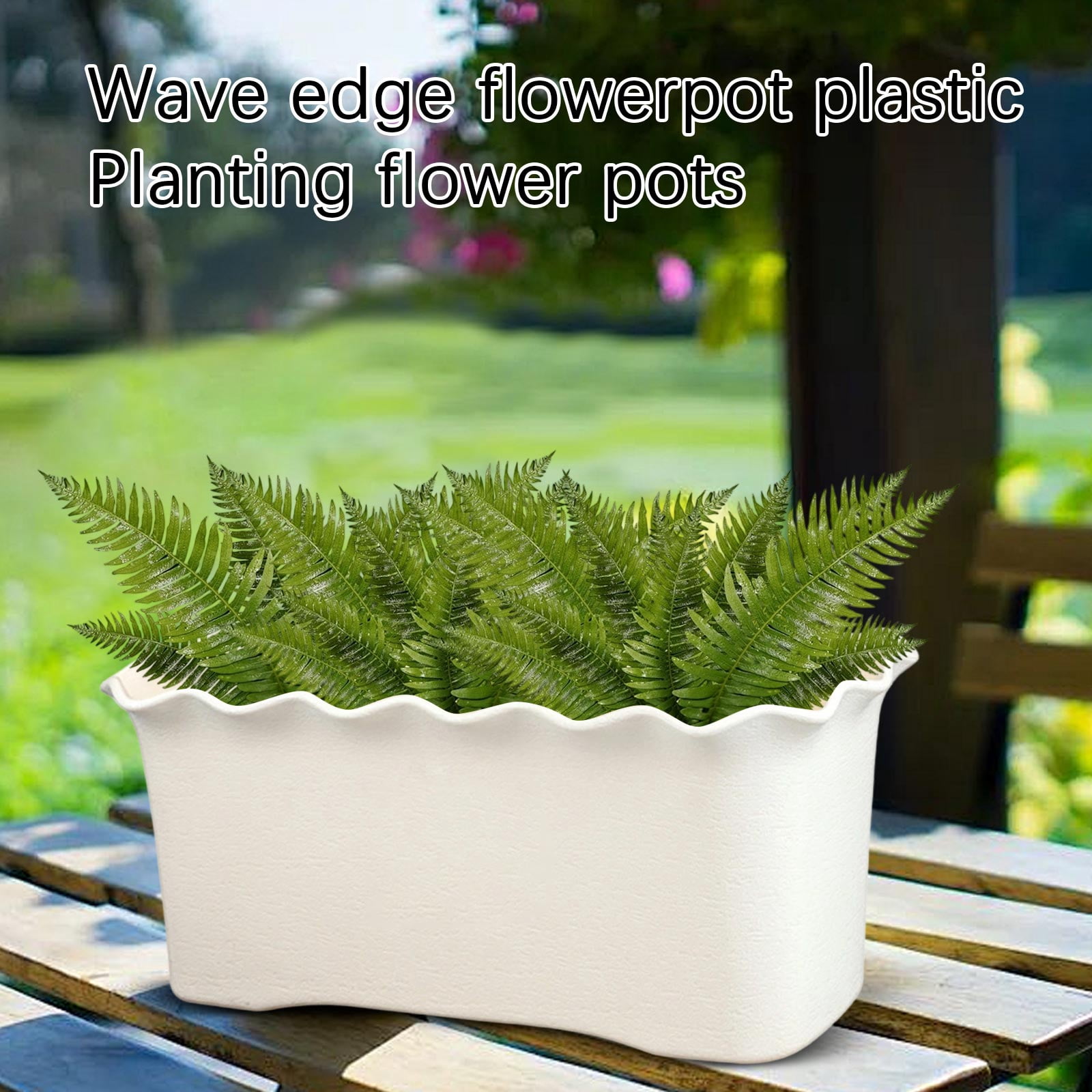 11.88in Plastic Window Box Planter | Wavy Edge Rectangular Herb Planter for Vegetable Gardening