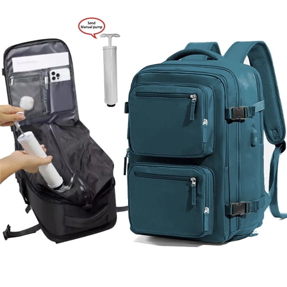 11.89-Gallon High-Capacity Vacuum-Compressed Travel Backpack, Airline-Approved Carry-On, Fits a 15.6-Inch Laptop, Unisex Multi-Pocket Weekend Getaway Bag