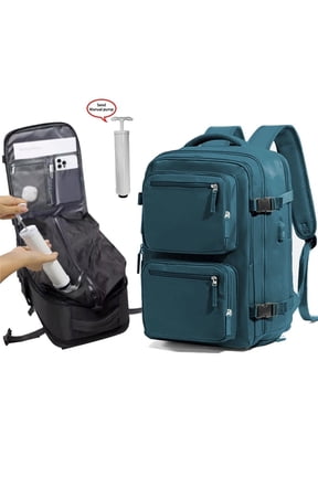 11.89-Gallon High-Capacity Vacuum-Compressed Travel Backpack, Airline-Approved Carry-On, Fits a 15.6-Inch Laptop, Unisex Multi-Pocket Weekend Getaway Bag