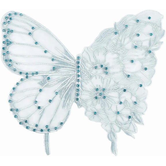 11.89 x 13.43 Inch Butterfly Lace Applique Large Embroidery Iron on Patches Green Beaded Rhinestone Lace Trim Sew on Repair Appliques for Sewing Making Clothes Dress Gown Wedding Home Decor Colorful