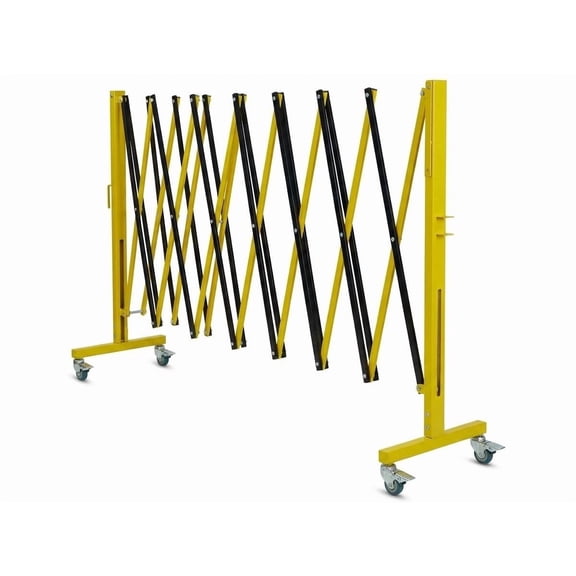 11.8FT Expandable Metal Barricade Retractable Safety Barrier Gate with Lockable Swivel Casters Heavy Duty Folding Barricade for Construction and Crowd Control