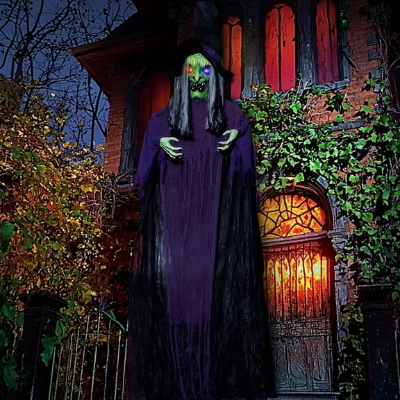 11.8FT Life-Size Hanging Talking Witch Halloween Decoration with Light-Up Eyes, Touch-Activated Sound, Indoor & Outdoor Party Prop