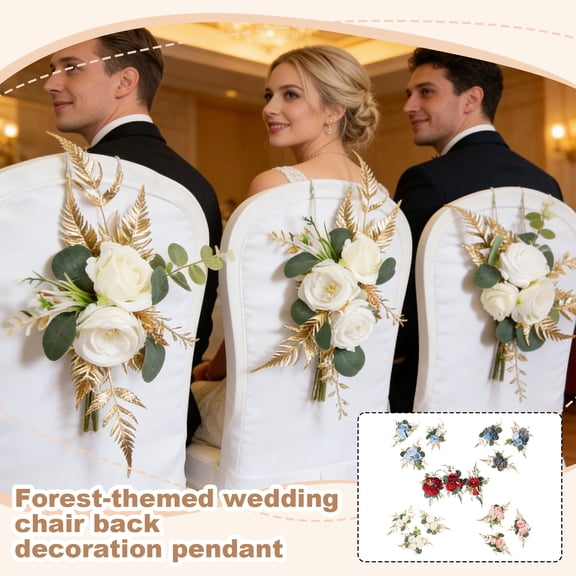 11.8In Artificial Flowers for Decortation, White 3Pc Cake Decoration, Flower forest Wedding Ornament, Chair Back Flower Pendant, Party Decor, Event Table Setting White