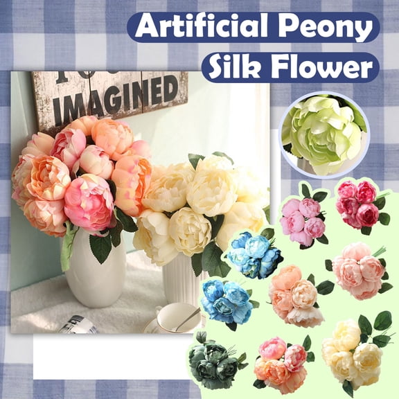 11.8In Spring Peony Round Rose Simulation Flower, Artificial Bloom, Plastic Hand Held Stem, Porch Window Frame Decor, Faux Floral Accent for Seasonal Entryway Display, Champagne