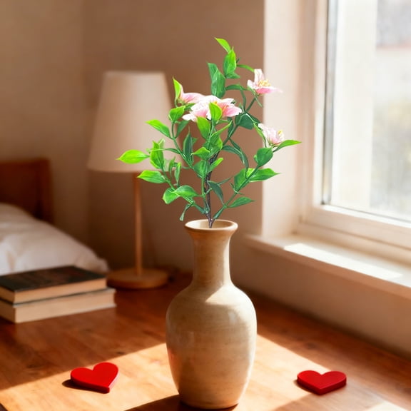 11.8Inch Indoor Artificial Green Pentaphyllus Leaf with Flower Spray - Decorative Faux Spray of Durable Polyester - for Home Or Office - Maintenance Free - 1 pcs