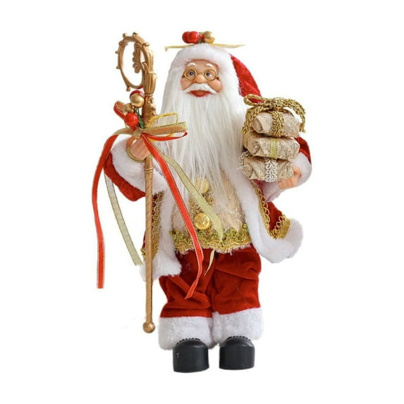 11.8Inch Santa Claus Decorations, Standing Christmas Santa Claus Figurine Figure Decor Christmas Sock and Gifts Bag Christmas Decoration Indoor, Christmas Birthday Gifts