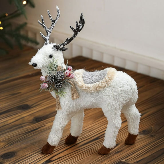 11.8Inch White Christmas Reindeer Figurine Decor Statue, Santa Deer Christmas Table Decorations, for White Christmas Decorations, Centerpiece Table Decorations or Fireplace Decorations