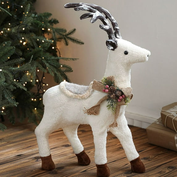 11.8Inch White Christmas Reindeer Figurine Decor Statue, Santa Deer Christmas Table Decorations, for White Christmas Decorations, Centerpiece Table Decorations or Fireplace Decorations