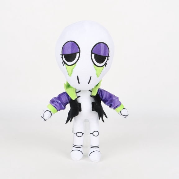 11.8in Anime Skeleton Girl Plush Toy, White Monster Stuffed Doll with Purple & Green Jacket, Cute Spooky Game Character Plushie for Kids & Fans
