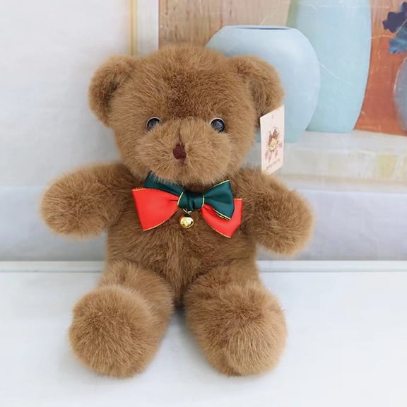 11.8in Bear Shaped Plush Toys, Soft Bedside Sofa Pillows, Used for Home Decoration as Birthday Gifts(Brown Bear Christmas Bow Tie Style)