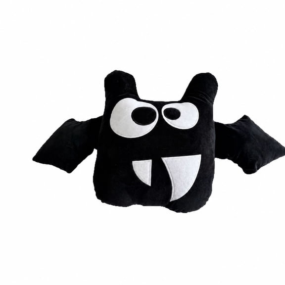 11.8in Cartoon Bat Stuffed Cushion, Soft Short Plush Black Bat Pillow with Fangs & Wings, Spooky Decor Throw Pillow for Couch Bed Office, Halloween Party Decoration Gift for Alt Style Lovers