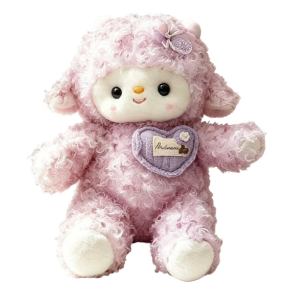 11.8in Curly Sheep Plush Toy, Soft Lamb Stuffed Animal with Heart Embroidery Design for Valentine Home Decor and Anniversary Gift,Purple