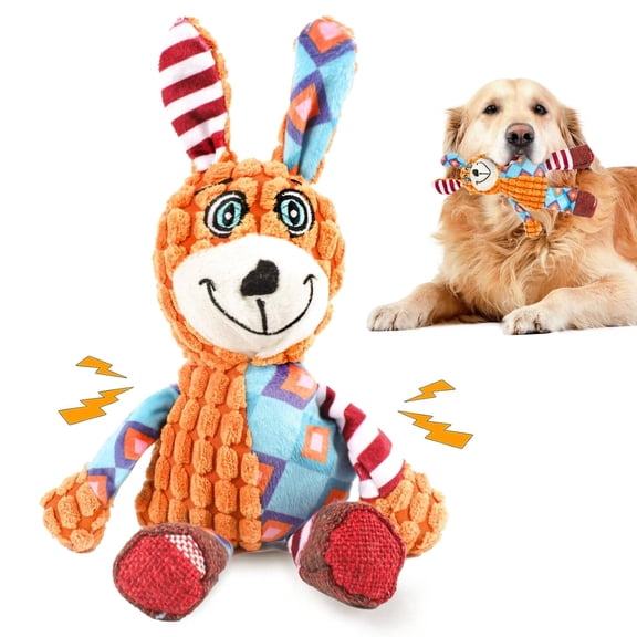 11.8in Orange Bunny Durable Plush Chew for Medium Dogs Interactive Rope Texture Puppy Teething