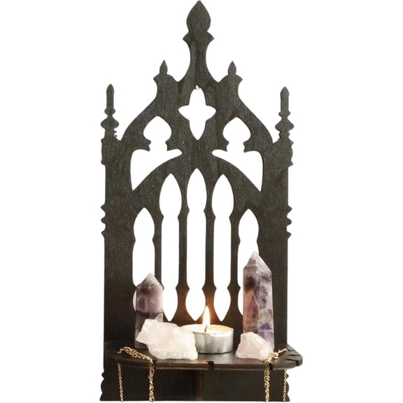 11.8in Wooden Throne Floating Wall Shelf for Crystal Display, Black Gothic Room Decor