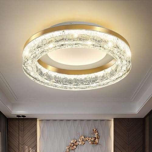 11.8inch Gold LED Flush Mount Ceiling Light 45W Modern Round Ceiling Light Fixture 4000K Super Bright Circle Ceiling Lamp for Bathroom Kitchen Entryway Hallway Stairwell Bedroom