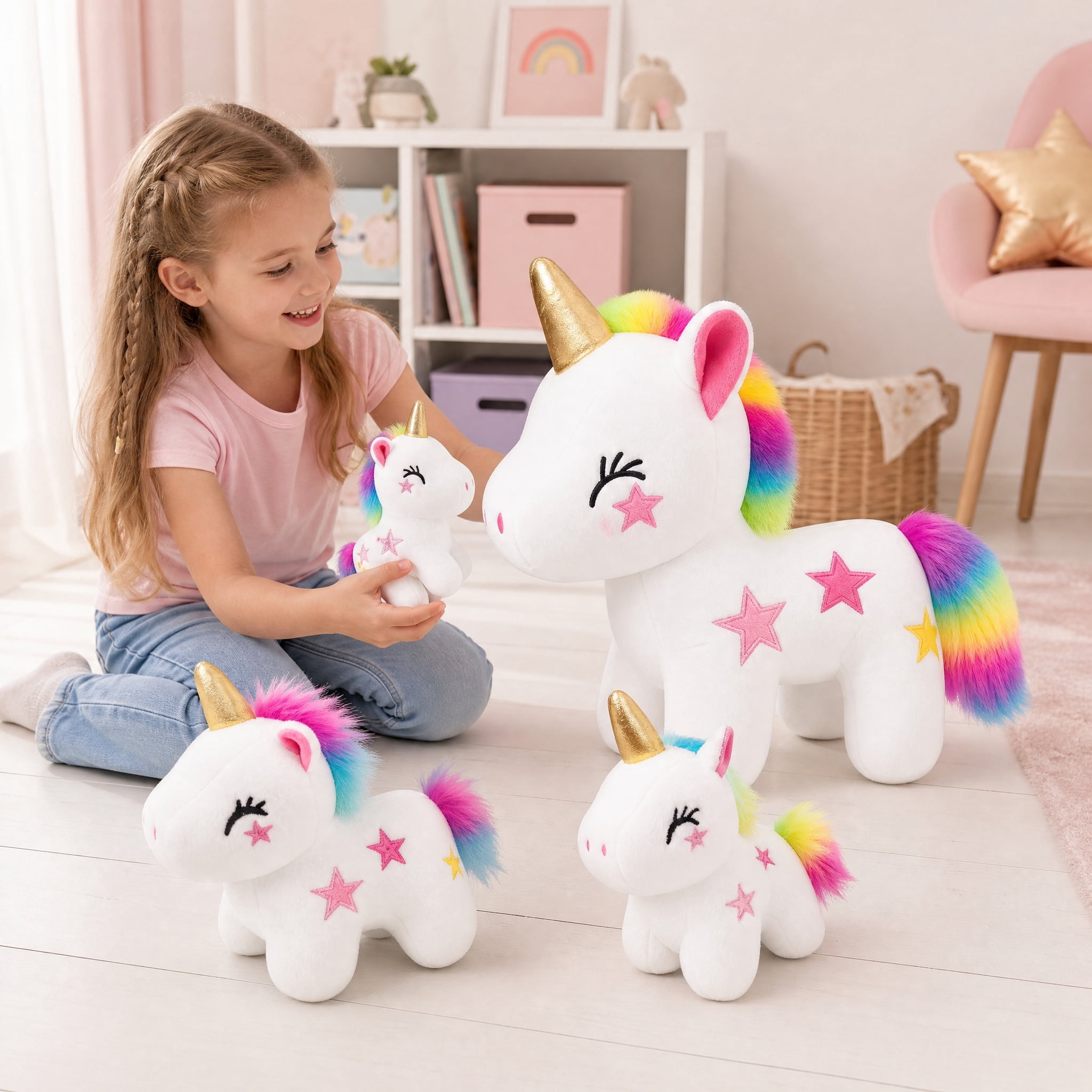 11.8inch Unicorn Stuffed Animals PlaySet- Unicorn Doll Toy Gifts for Girls - Stuffed Mommy Unicorn with 3 Baby Plush Unicorns