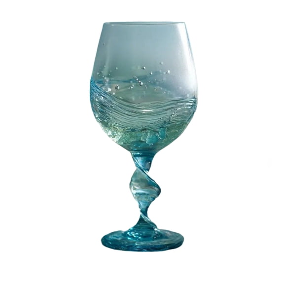 11.8oz Ocean Wave Wine Glass, Unique Sea Glass Design with Textured Waves, Long Stem Coastal Red & White Wine Glass, Gift for Beach Lovers & Summer Parties(B, 350ml)