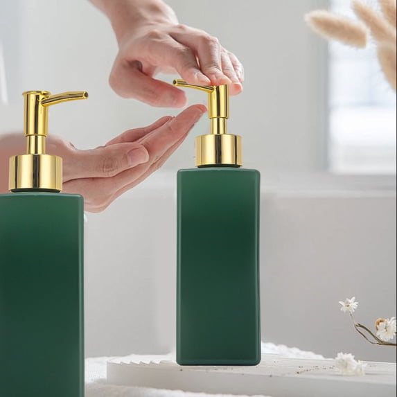 11.8oz Solid Color Square Glass Soap Dispenser - Kitchen and Bathroom Refillable Soap Dispenser with Rust Resistant Pump for Hand Soap, Lotio - Green