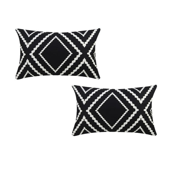 Outdoor Lumbar Waterproof Pillow Covers Set of 2 Boho Geometric Throw Pillows Cover for Patio Garden 12 x 20 Inch Black and White