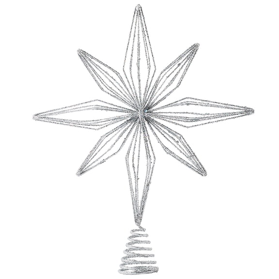 11.8x10 Inch Christmas Tree Star Topper Lighted Star Tree Topper with Lights Glittery Silver Iron Star Display Decorations