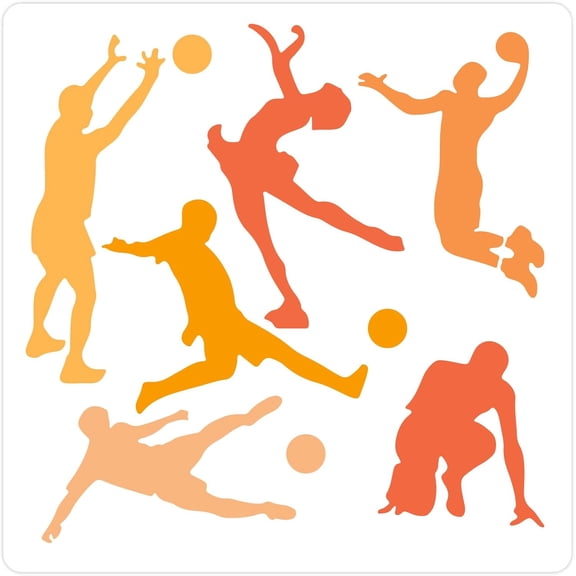 11.8x11.8 Inch Large Sports Runner Stencils Gymnast Basketball Football Player Craft Ornament Painting Stencils Reusable White PET Drawing Template