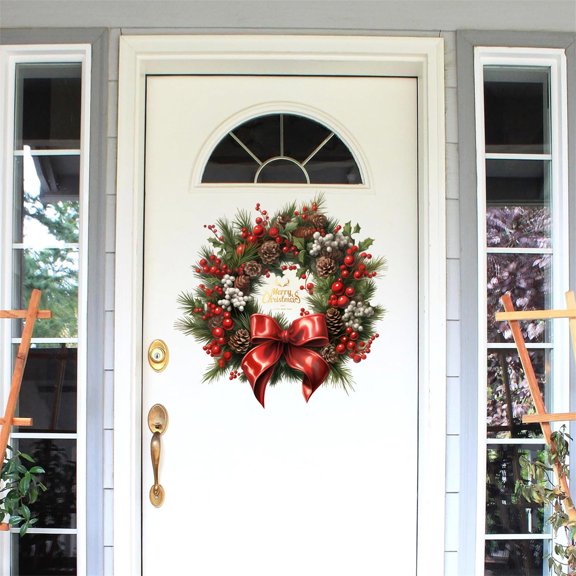 11.8x11.8 Inch Wall Wreath Stickers Waterproof Decal for Holiday Decor, Easy Apply and Remove Residue Free for Living Room Bedroom Window Door Decorations