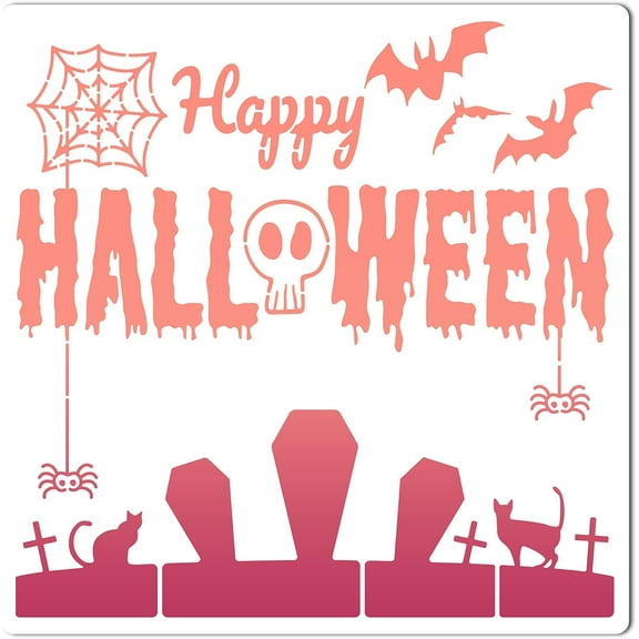 11.8x11.8 Painting Stencils Large Reusable Bats Spider Webs Skulls Spiders Crosses Tombstones Cats Template for Painting DIY Template on Wood Fabric Pumpkin Window Glass Airbrush White