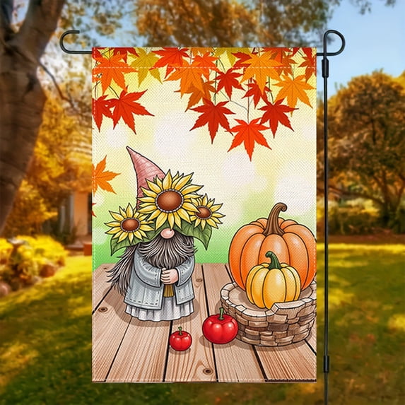 11.8x17.7 Inch Welcome Autumn Garden Flag with Pumpkin and Maple Leaf Design, Double-Sided Thanksgiving Yard Flag for Outdoor Decoration, Linen Seasonal Banner for Courtyard Display