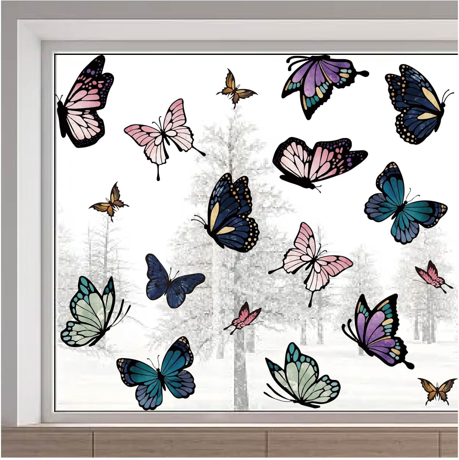 Window Sticky Frame 11.8x46.4 Inch Large Butterfly Static Glass Window Clings Anti ...