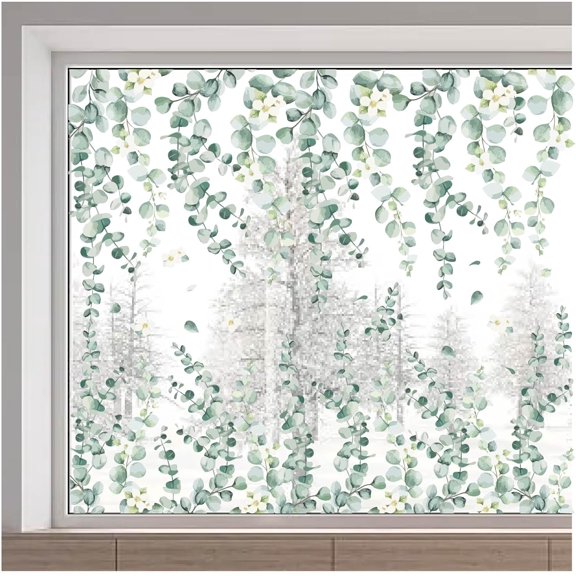 11.8x46.4 Inch Leaves Vine Window Clings Green Plant Hanging Static Window Decals Anti Collision Removable Leaf Spring Summer Window Stickers Flowers Window Film for Glass Window Decoration
